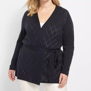 Mossimo Pointelle Knit Open Front Belted Black Cardigan Size XS
